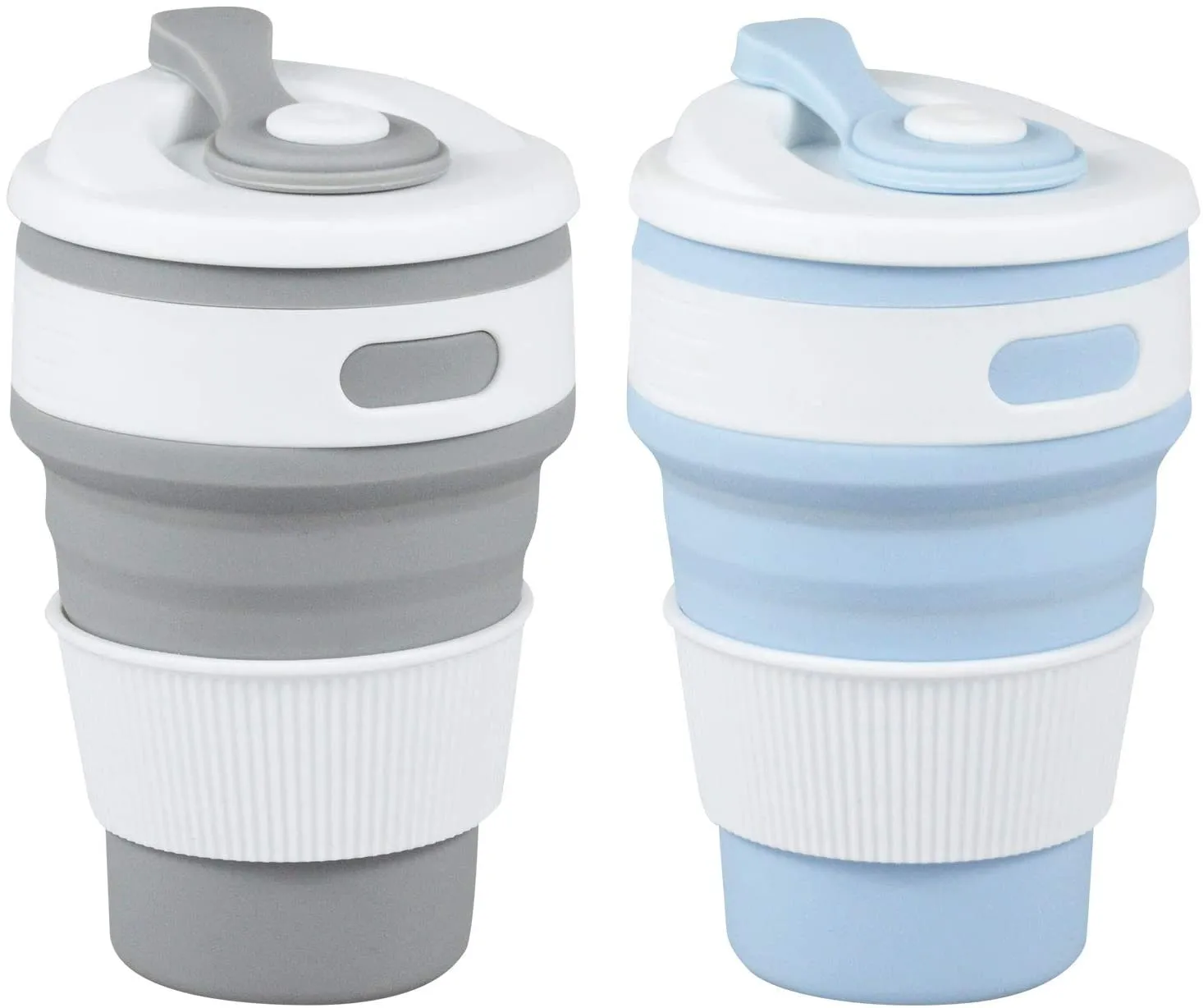 2 Pack Collapsible silicone Reusable Travel Cups, includes 1 blue, 1 grey! Leakproof, Portable, Foldable!