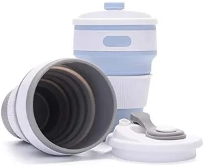 2 Pack Collapsible silicone Reusable Travel Cups, includes 1 blue, 1 grey! Leakproof, Portable, Foldable!