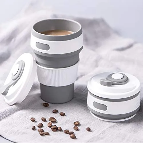 2 Pack Collapsible silicone Reusable Travel Cups, includes 1 blue, 1 grey! Leakproof, Portable, Foldable!