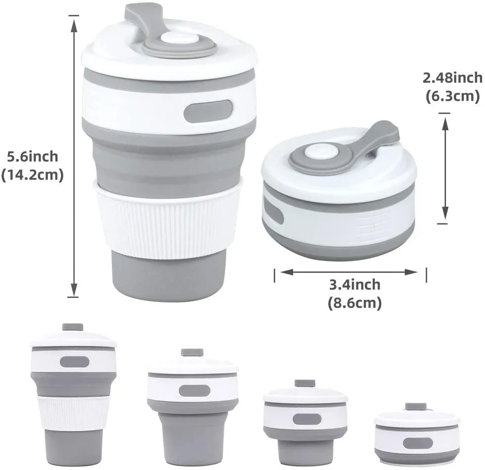 2 Pack Collapsible silicone Reusable Travel Cups, includes 1 blue, 1 grey! Leakproof, Portable, Foldable!