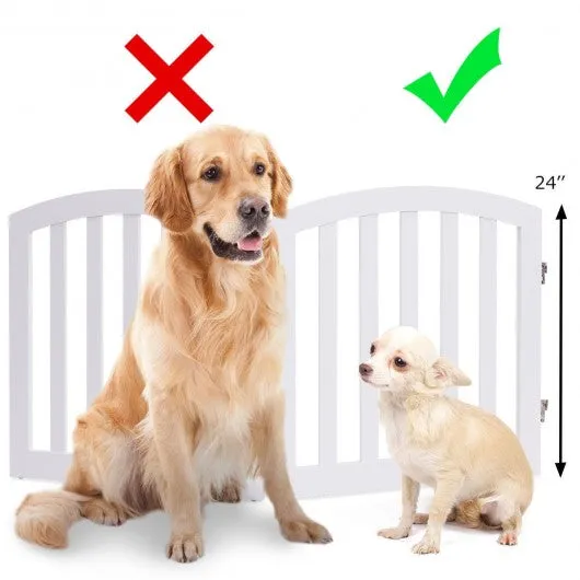 24" Configurable Folding Standing 2 Panel Wood Pet Fence-White-A