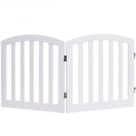 24" Configurable Folding Standing 2 Panel Wood Pet Fence-White-A