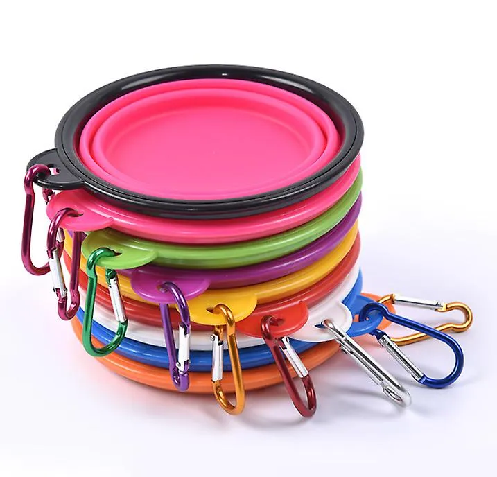 2Pcs M 650ml pink Portable Outdoor Pet feed bowl Foldable Silicone travel Bowl AZ11373
