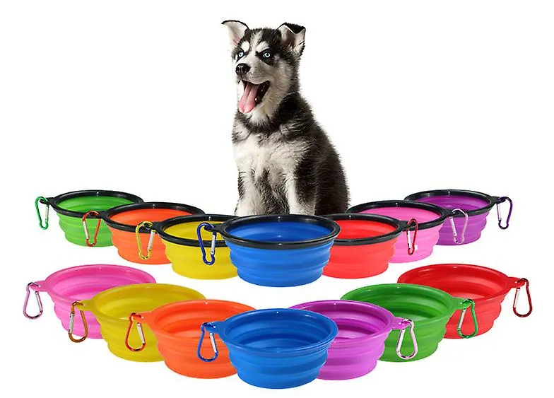 2Pcs M 650ml pink Portable Outdoor Pet feed bowl Foldable Silicone travel Bowl AZ11373