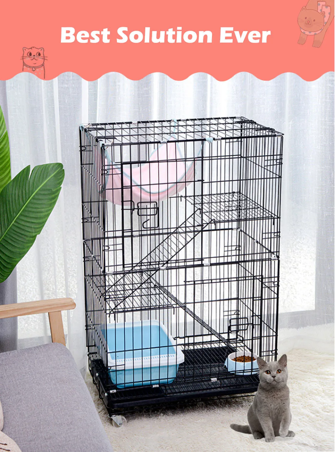 3-Level Rabbit & Bird Cage | Pet Aviary | Ferret Parrot Hamster Home | XL