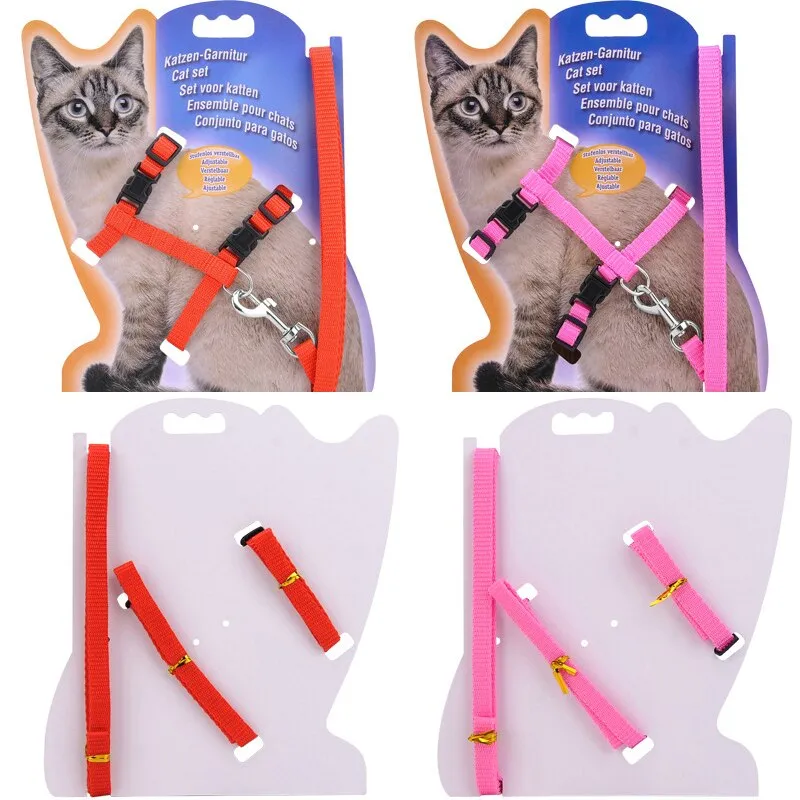 5 Color Adjustable Pet Cat Collar Harness Leash Set