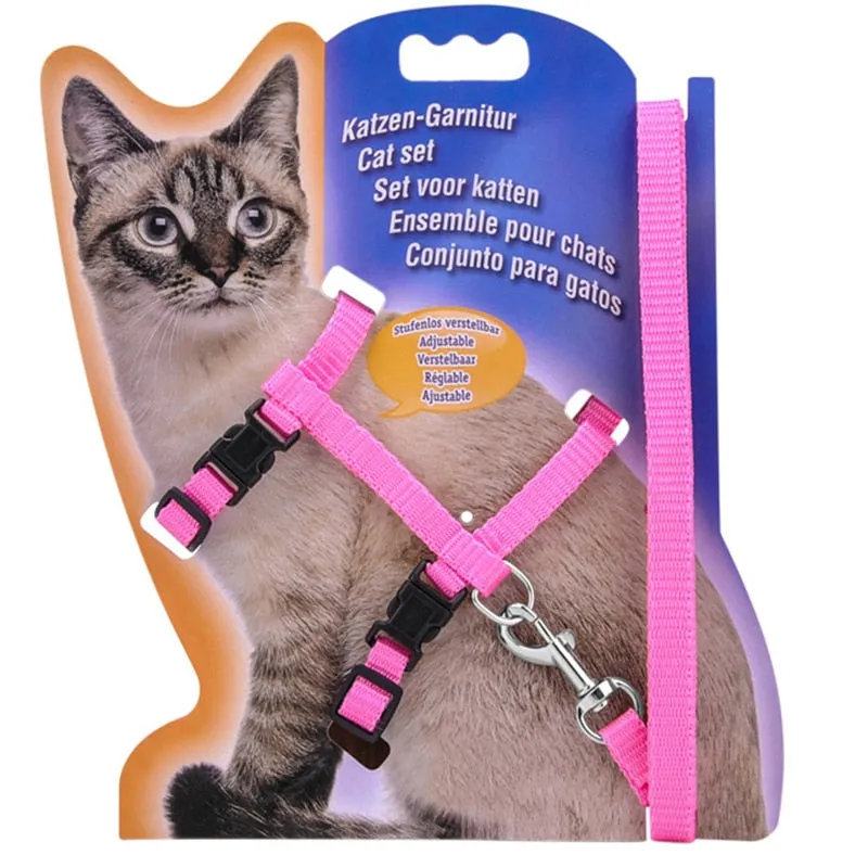 5 Color Adjustable Pet Cat Collar Harness Leash Set