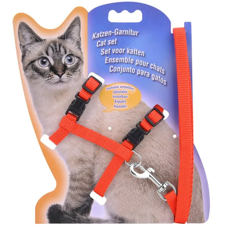 5 Color Adjustable Pet Cat Collar Harness Leash Set