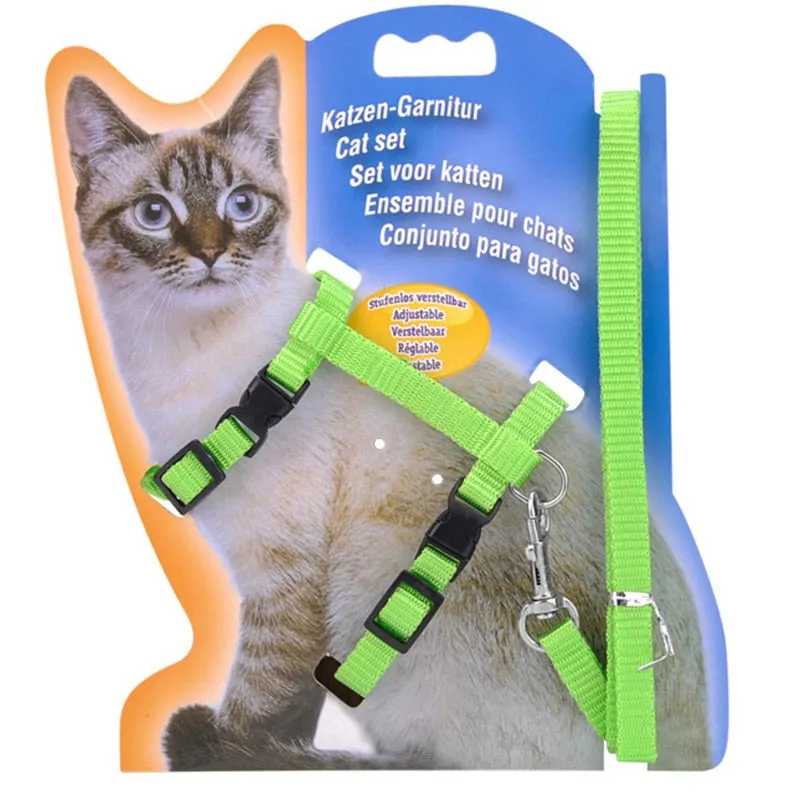 5 Color Adjustable Pet Cat Collar Harness Leash Set