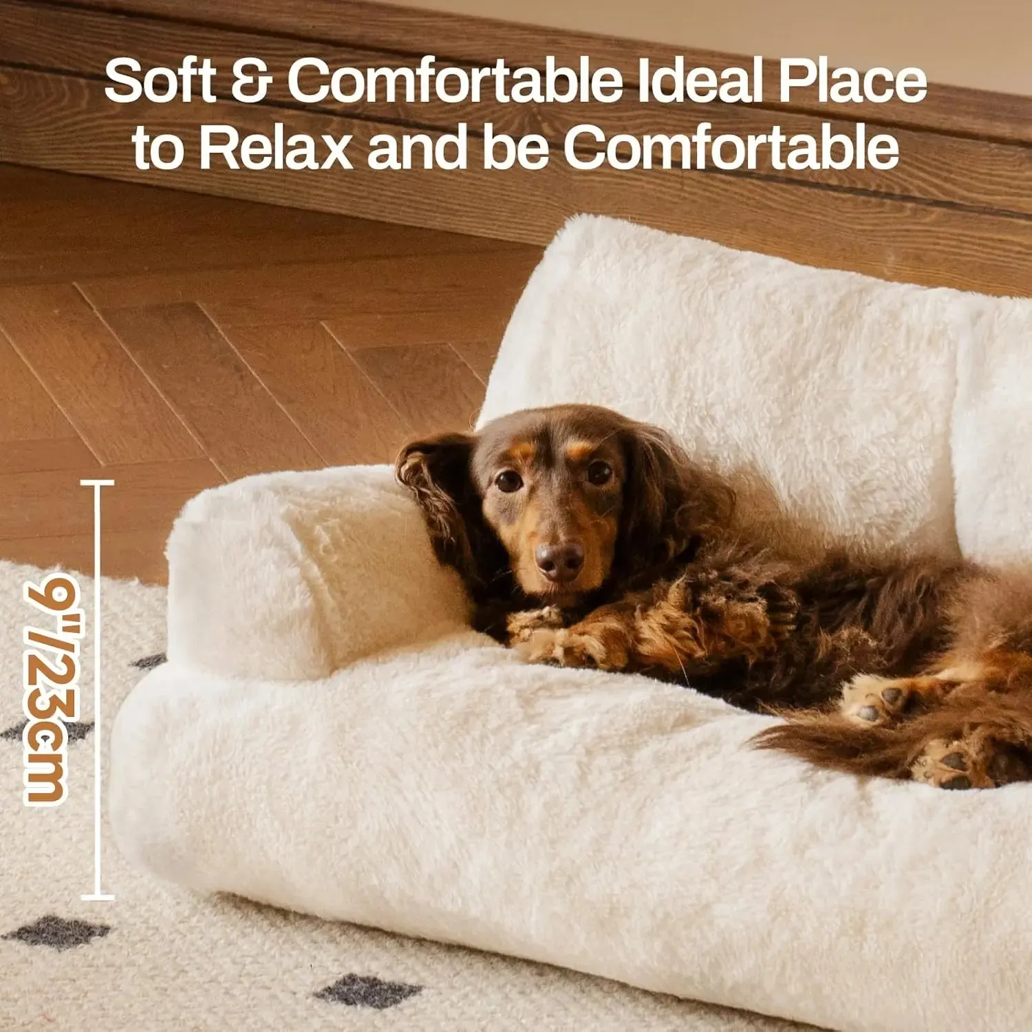 Cat Bed | Fluffy & Soft Cat Sofa | 66x48cm | Cute Cat Bed with Non-Slip Bottom | White | Perfect for Large Cats & Kittens