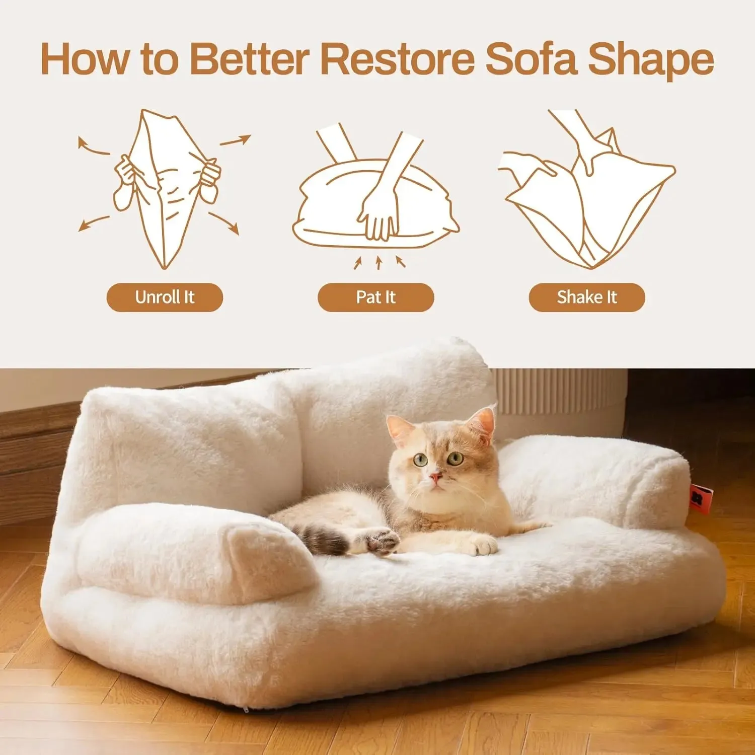 Cat Bed | Fluffy & Soft Cat Sofa | 66x48cm | Cute Cat Bed with Non-Slip Bottom | White | Perfect for Large Cats & Kittens