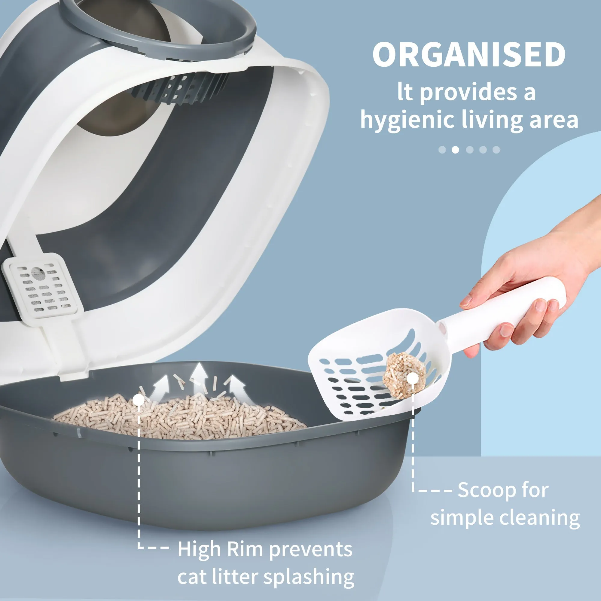 Cat Litter Tray with Lid Hooded Cat Litter Box with High Sides Deodorant No Litter Spill Large Two-way Entrance Scoop Included