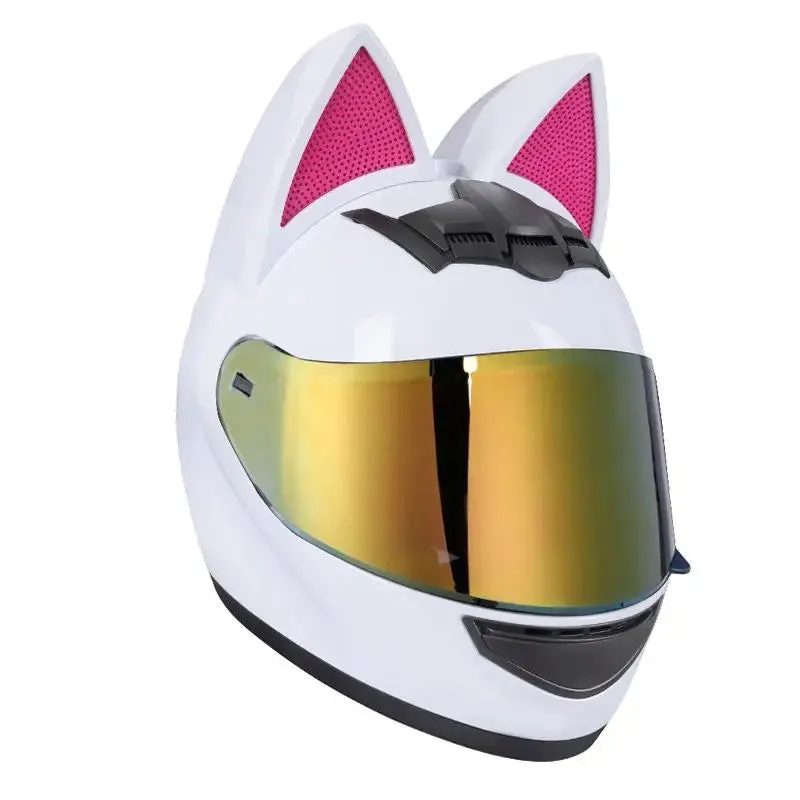 Cute Cat Ears Full Face Motorcycle Helmet DOT Approved