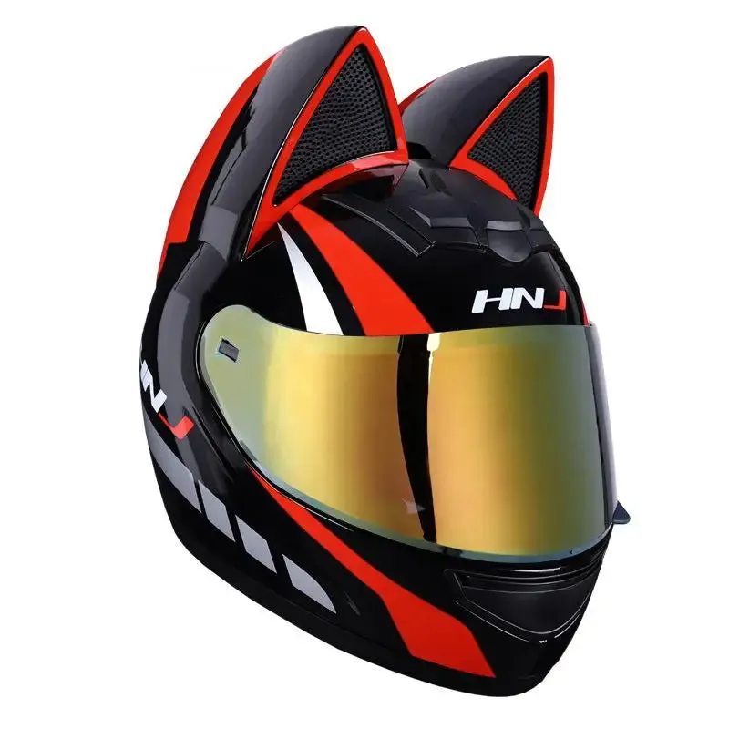 Cute Cat Ears Full Face Motorcycle Helmet DOT Approved