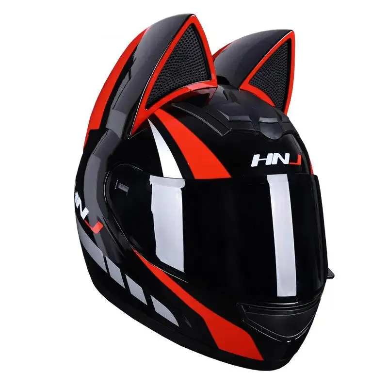 Cute Cat Ears Full Face Motorcycle Helmet DOT Approved
