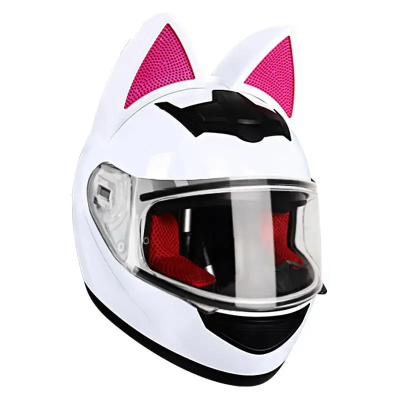 Cute Cat Ears Full Face Motorcycle Helmet DOT Approved