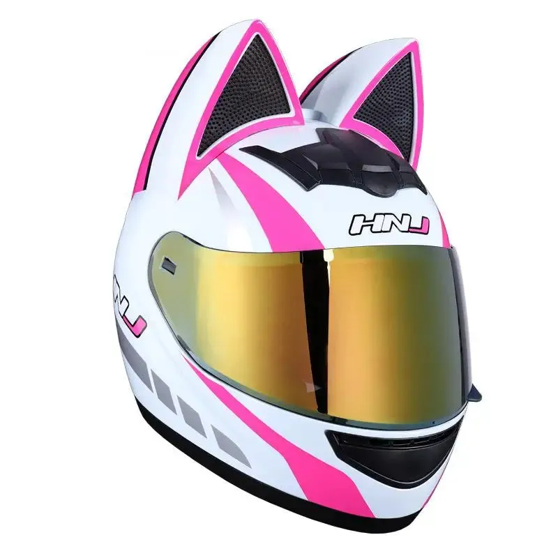 Cute Cat Ears Full Face Motorcycle Helmet DOT Approved