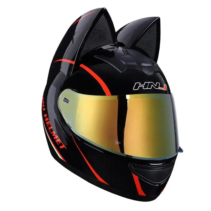 Cute Cat Ears Full Face Motorcycle Helmet DOT Approved