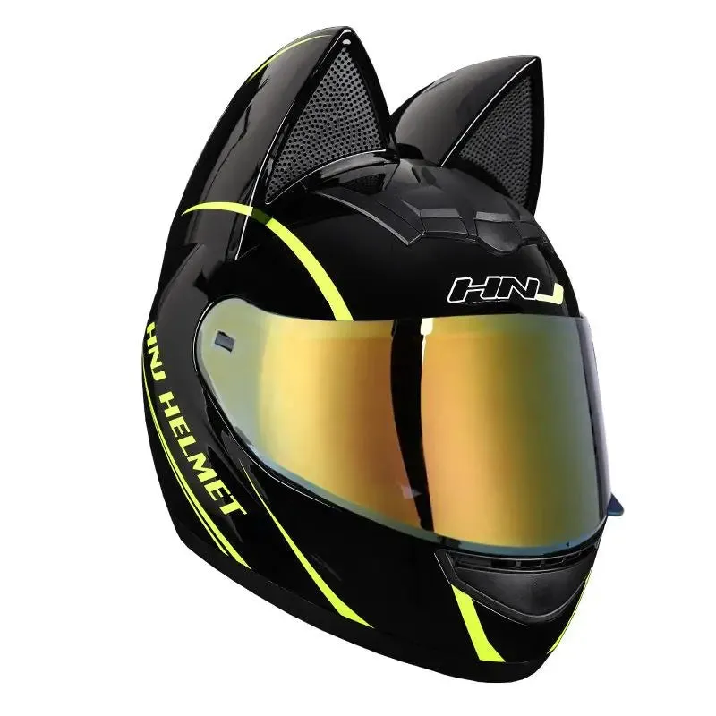 Cute Cat Ears Full Face Motorcycle Helmet DOT Approved