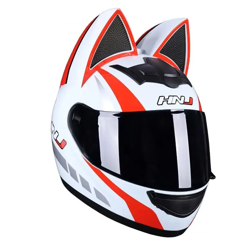 Cute Cat Ears Full Face Motorcycle Helmet DOT Approved