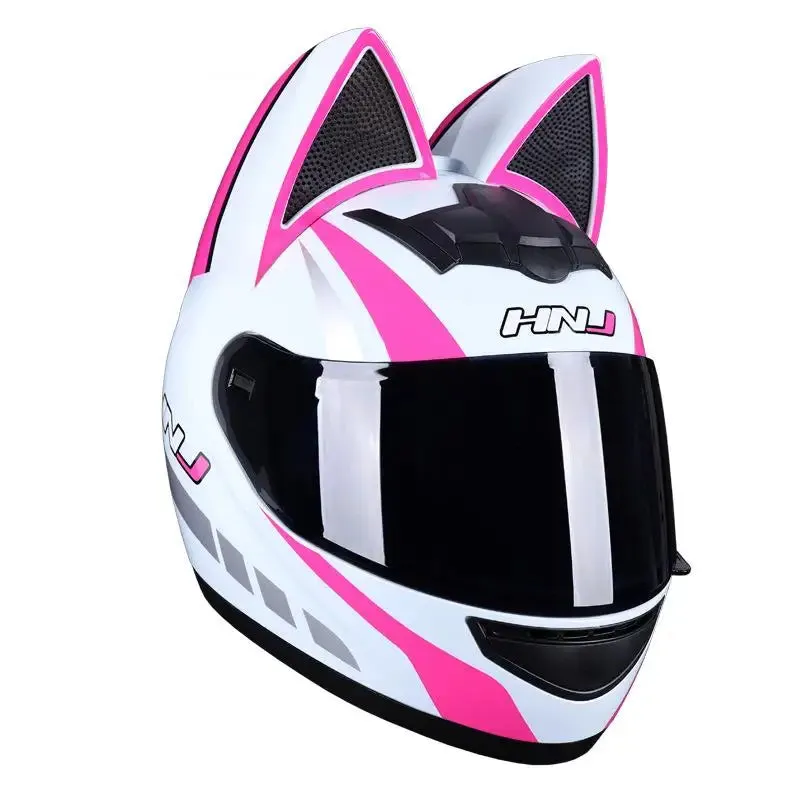 Cute Cat Ears Full Face Motorcycle Helmet DOT Approved