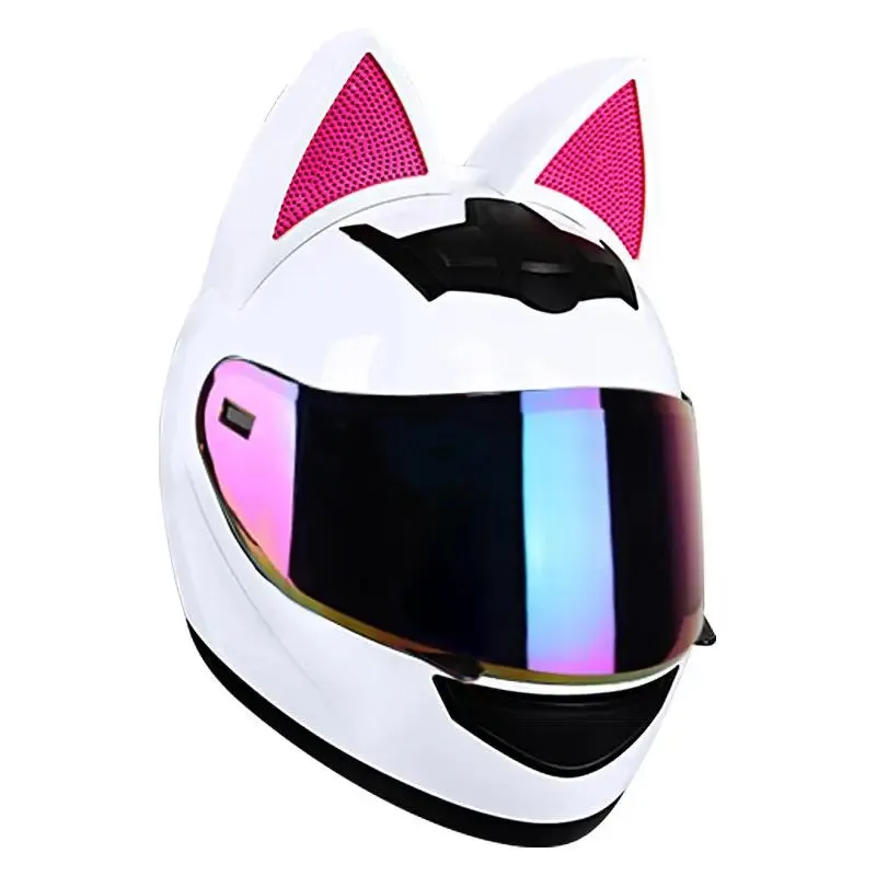 Cute Cat Ears Full Face Motorcycle Helmet DOT Approved