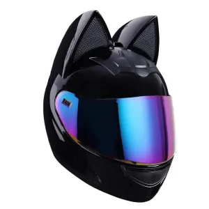 Cute Cat Ears Full Face Motorcycle Helmet DOT Approved