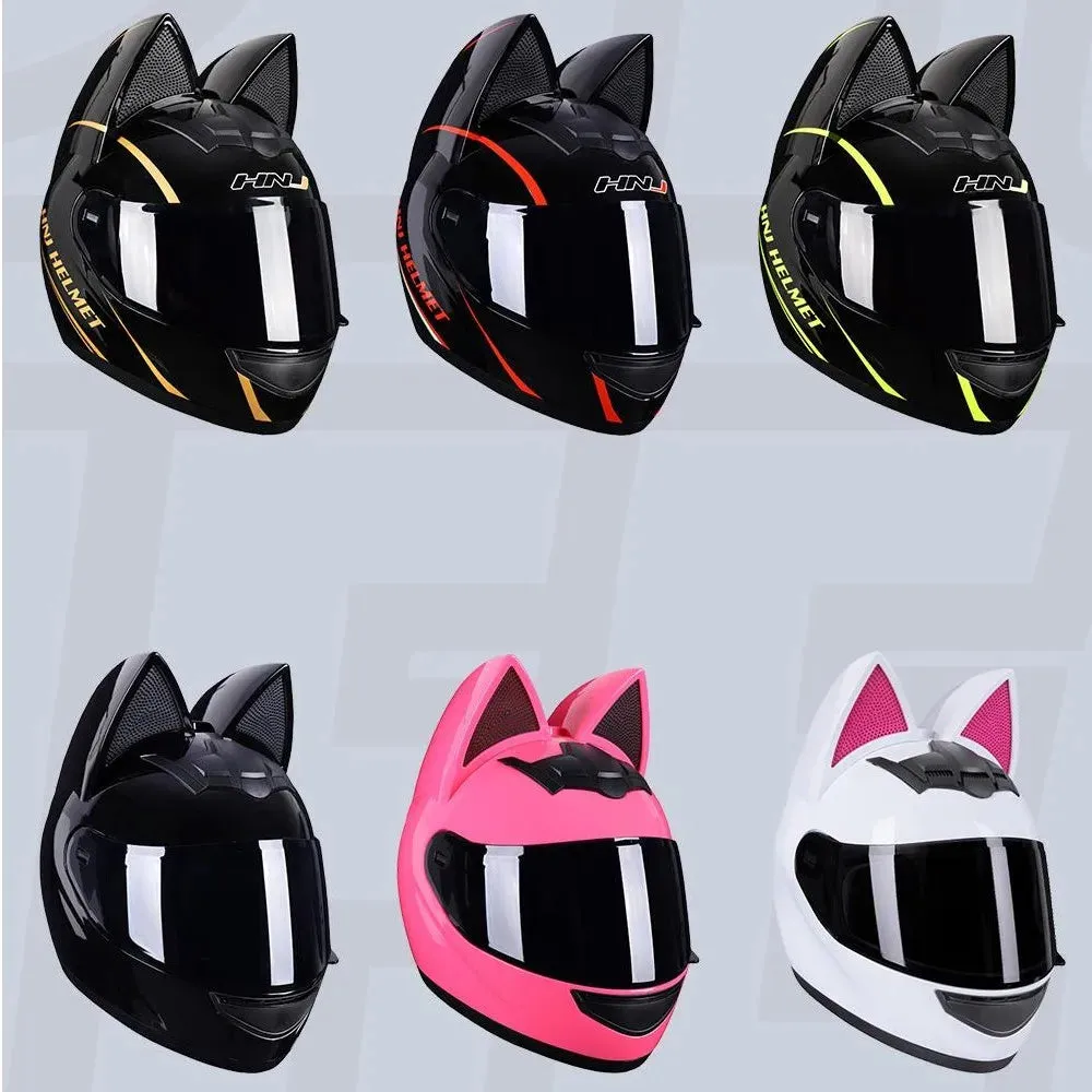 Cute Cat Ears Full Face Motorcycle Helmet DOT Approved