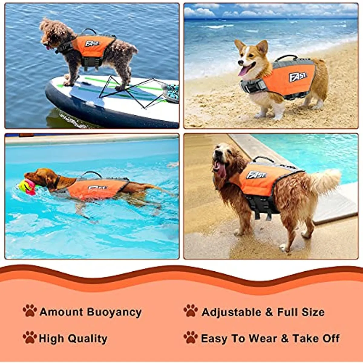 Dog Life Jacket; Reflective Dog Safety Vest Adjustable Pet Life Preserver with Strong Buoyancy and Durable Rescue Handle for Swimming; Surfing; Boating
