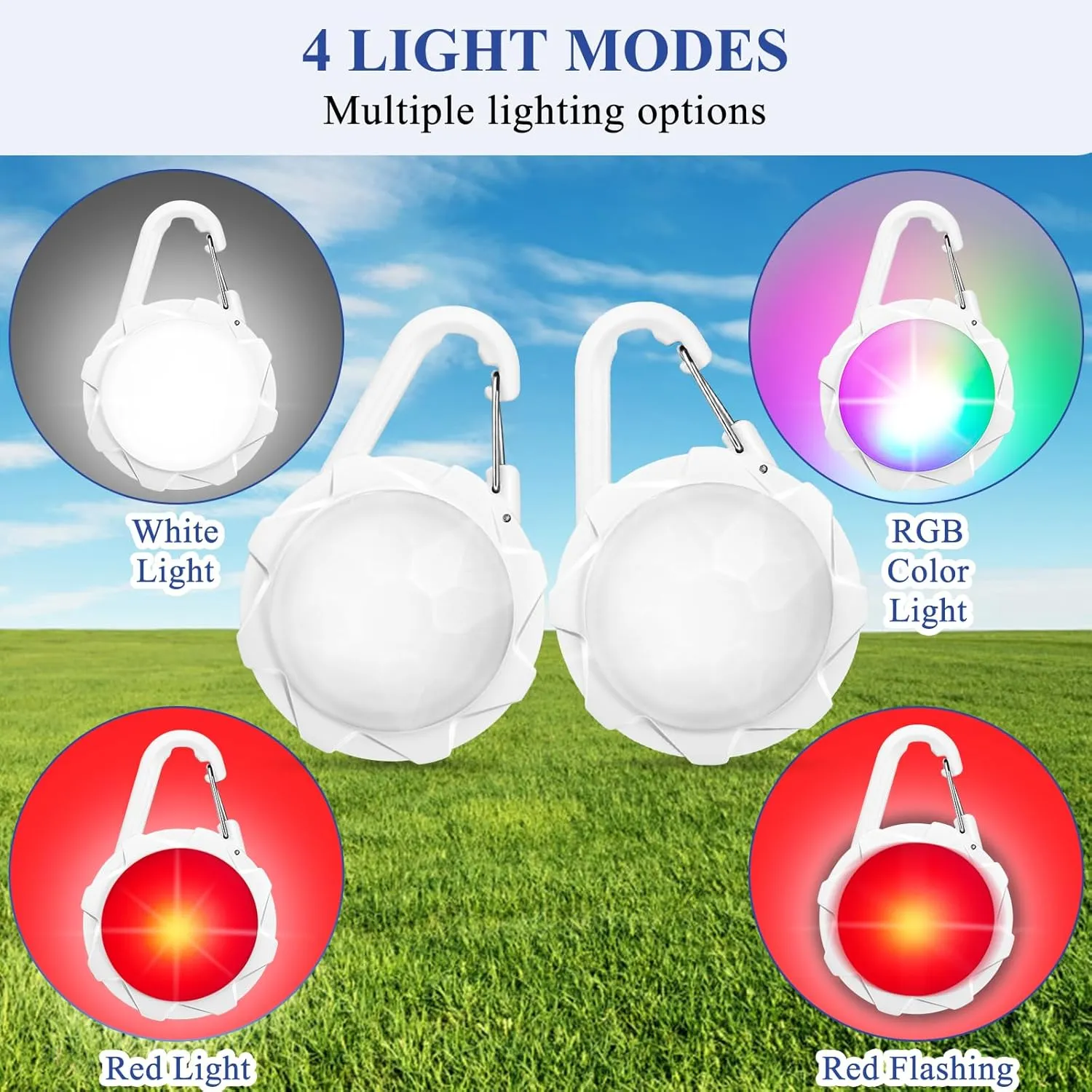 Dog Lights for Night Walking, 2 Pack 4 Modes Dog Collar Light, IP68 Waterproof Pet LED, 700 mAh High Capacity USB Rechargeable Pet Safety Accessories for Night Cycling, Climbing, Camping (White)