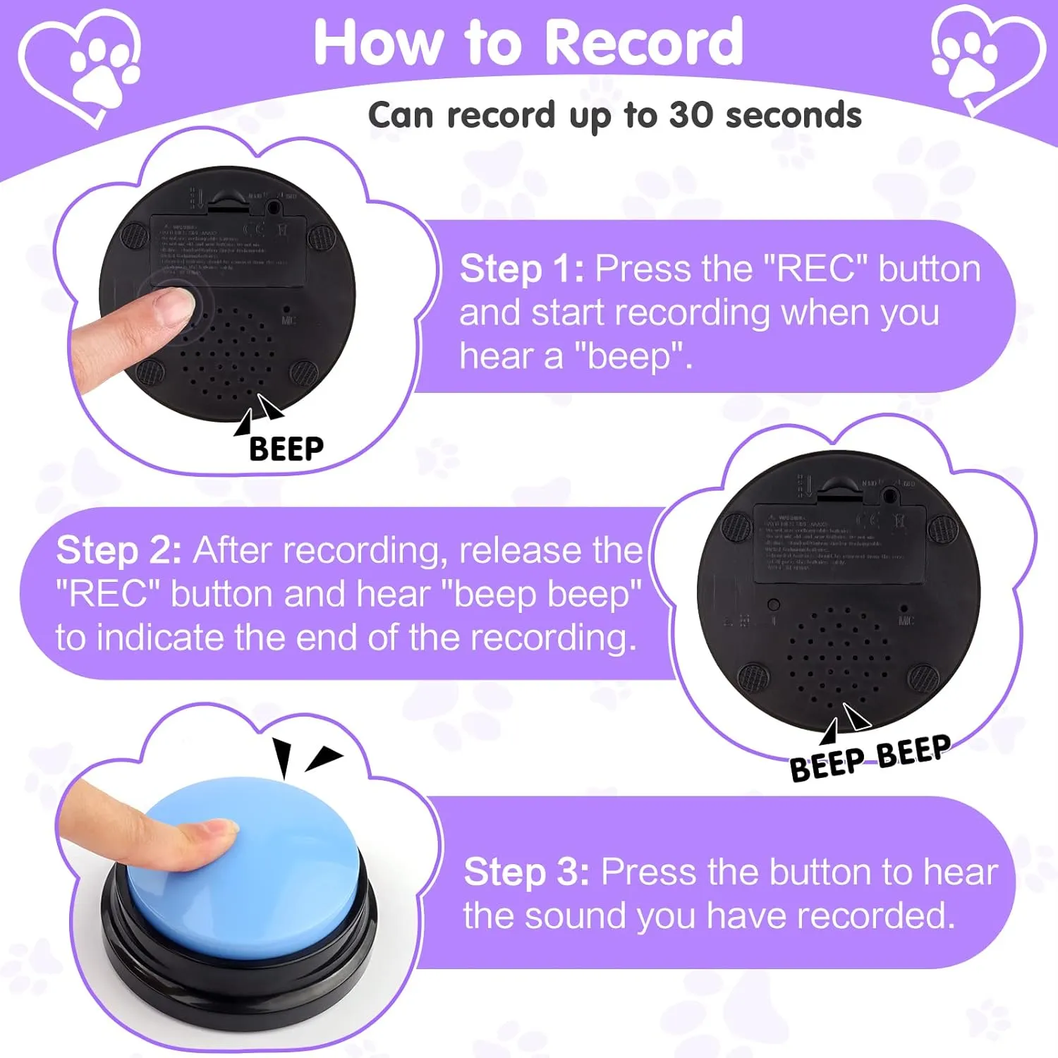 Dog Talking Button Set 6 Packs Dog Buttons for Communication, Talking Pet Buttons for Dogs 30s Recordable Dog Training Talking Buttons Pet Buttons Buzzers Dog Speaking Buttons