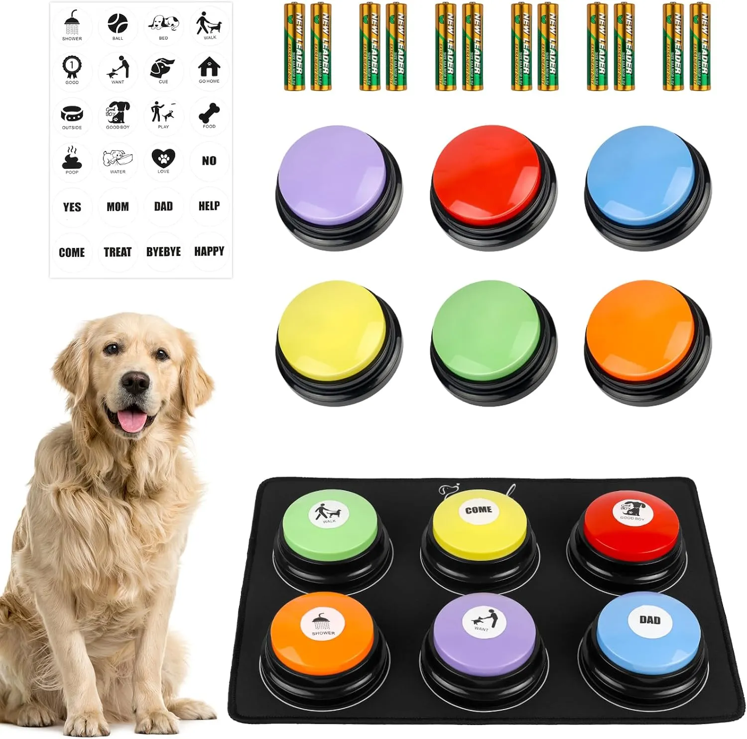 Dog Talking Button Set 6 Packs Dog Buttons for Communication, Talking Pet Buttons for Dogs 30s Recordable Dog Training Talking Buttons Pet Buttons Buzzers Dog Speaking Buttons