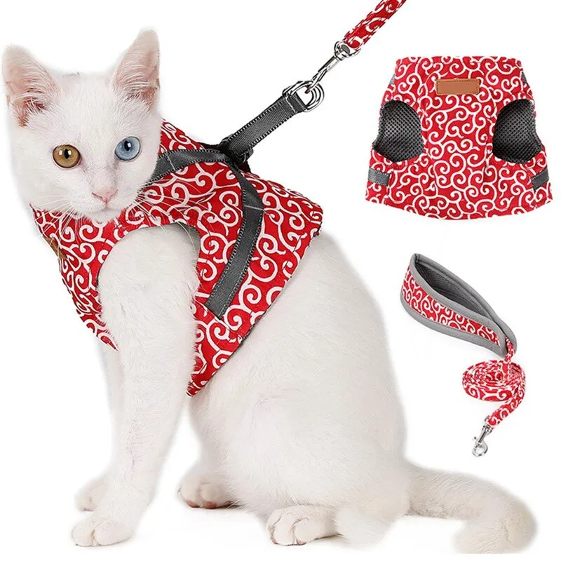Dog Vest Outdoor Travel Harness Leash Floral Pattern Walking Harnesses