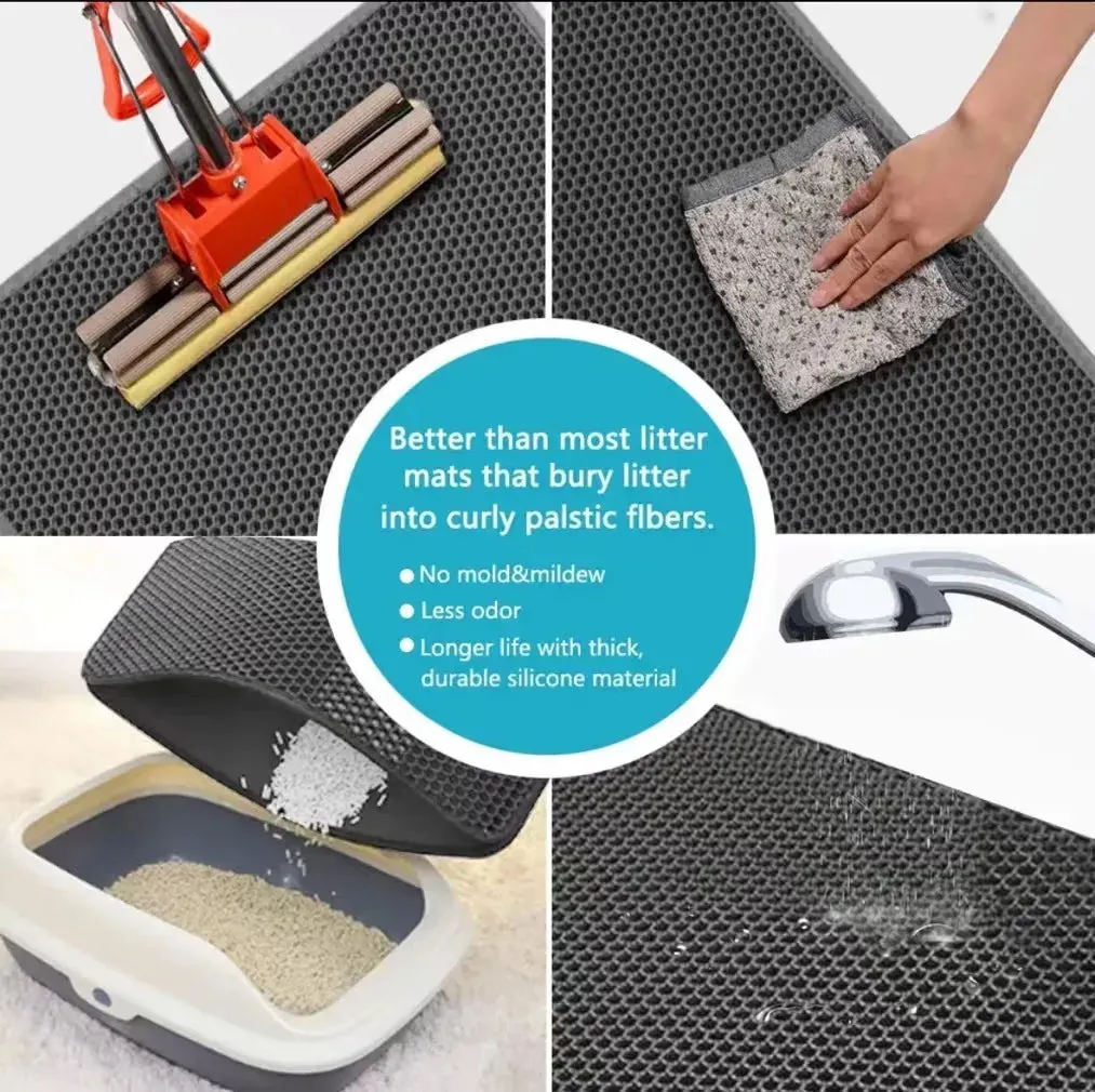 Double-Layer Non-Slip Cat Litter Mat - Wear-Resistant Pet Litter Box Mat