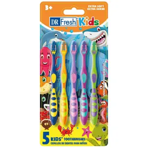 Dr. Fresh Kids Toothbrushes, Ergonomic Non-Slip Handle, Extra Soft Bristles, Tongue Cleaner, 5 Count