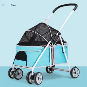 Easy Folding Pet Stroller with 4 Wheel Carts - Comfortable, Convenient & Stylish