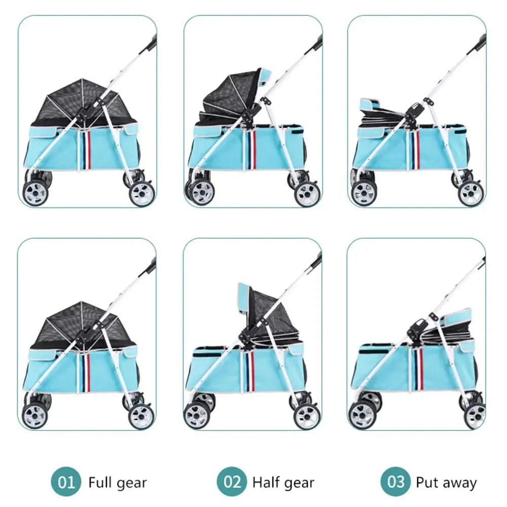 Easy Folding Pet Stroller with 4 Wheel Carts - Comfortable, Convenient & Stylish