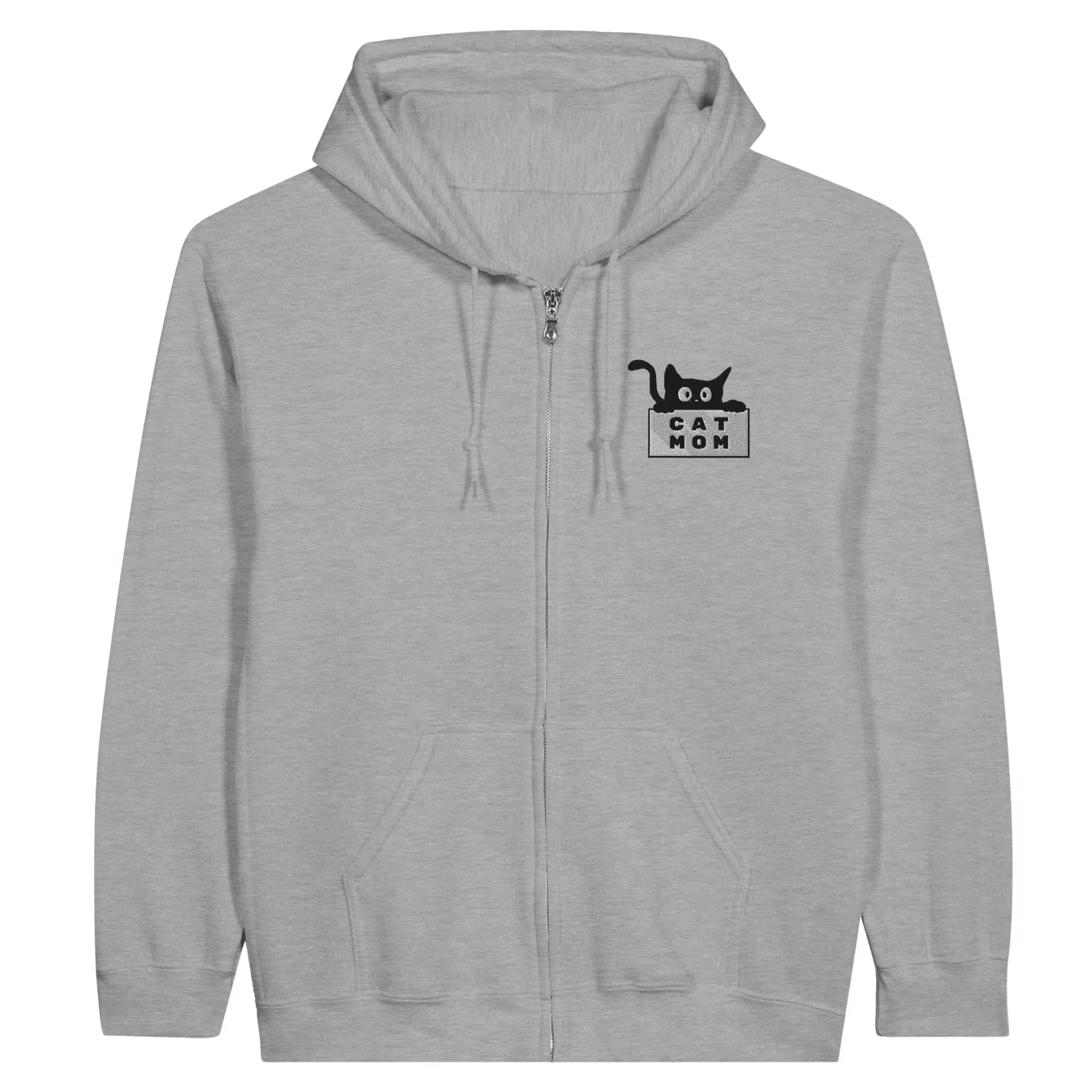Embroidered "Cat Mom" or "Cat Dad" Logo Design | Adult Unisex Zip Hoodie