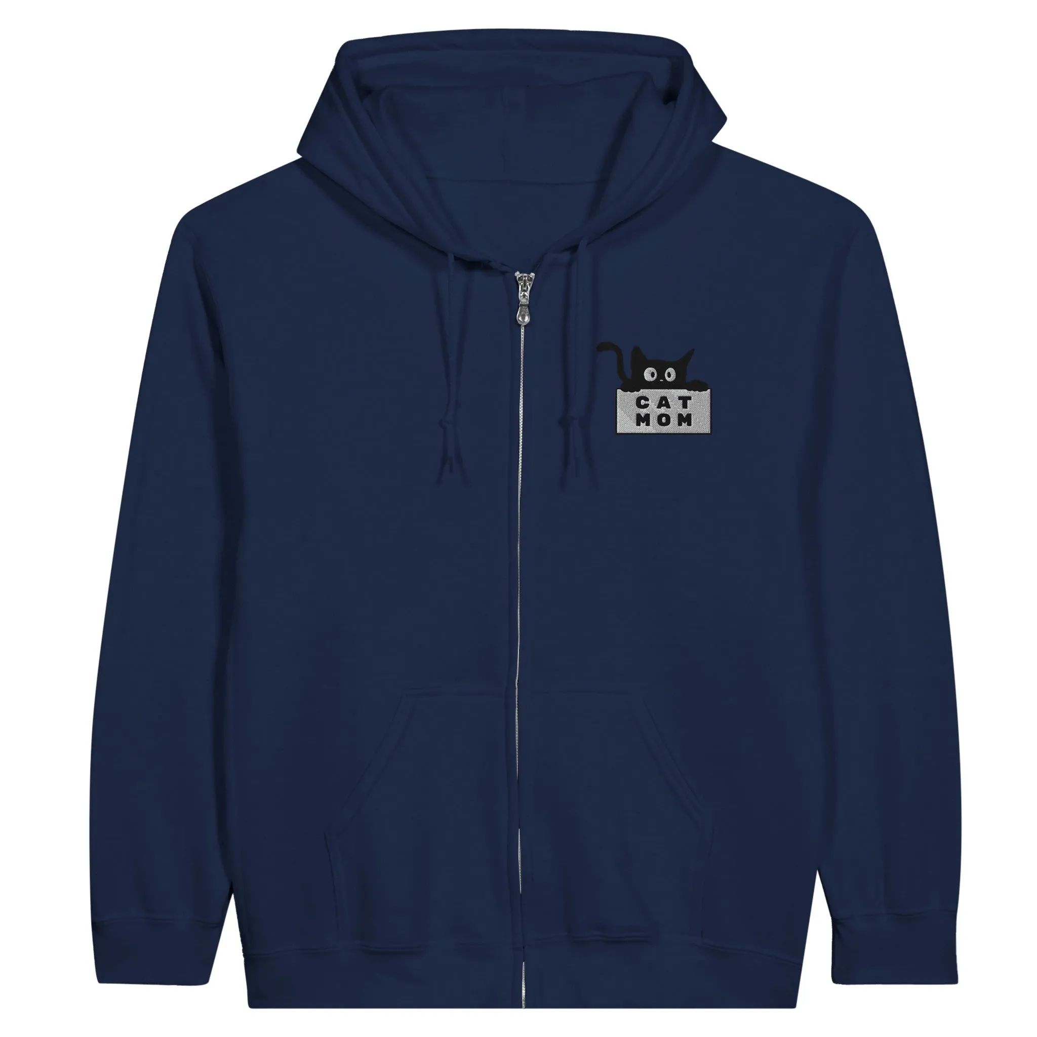 Embroidered "Cat Mom" or "Cat Dad" Logo Design | Adult Unisex Zip Hoodie