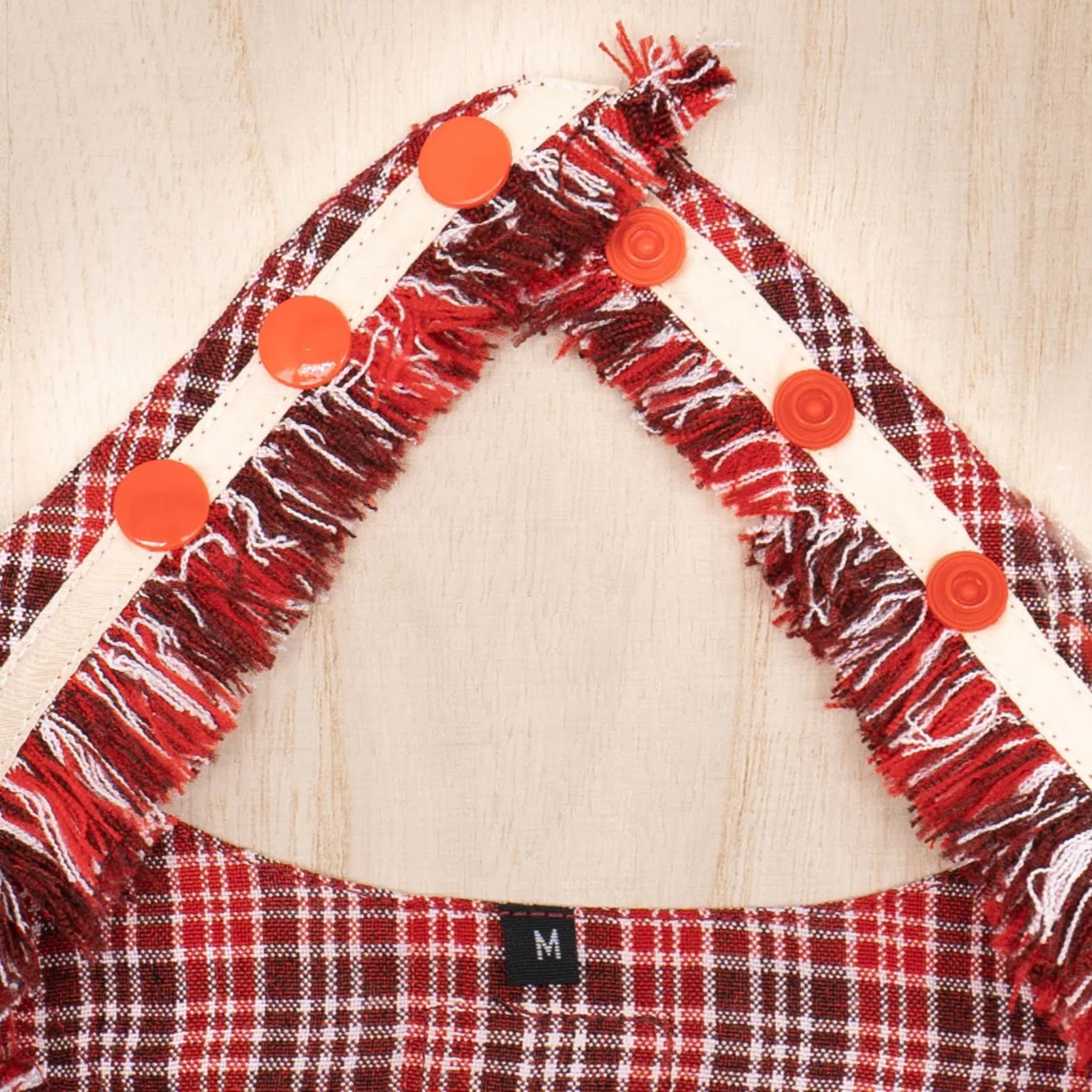 Frayed Edge Bandana - Red Maroon Checks with Cream Rim Frays