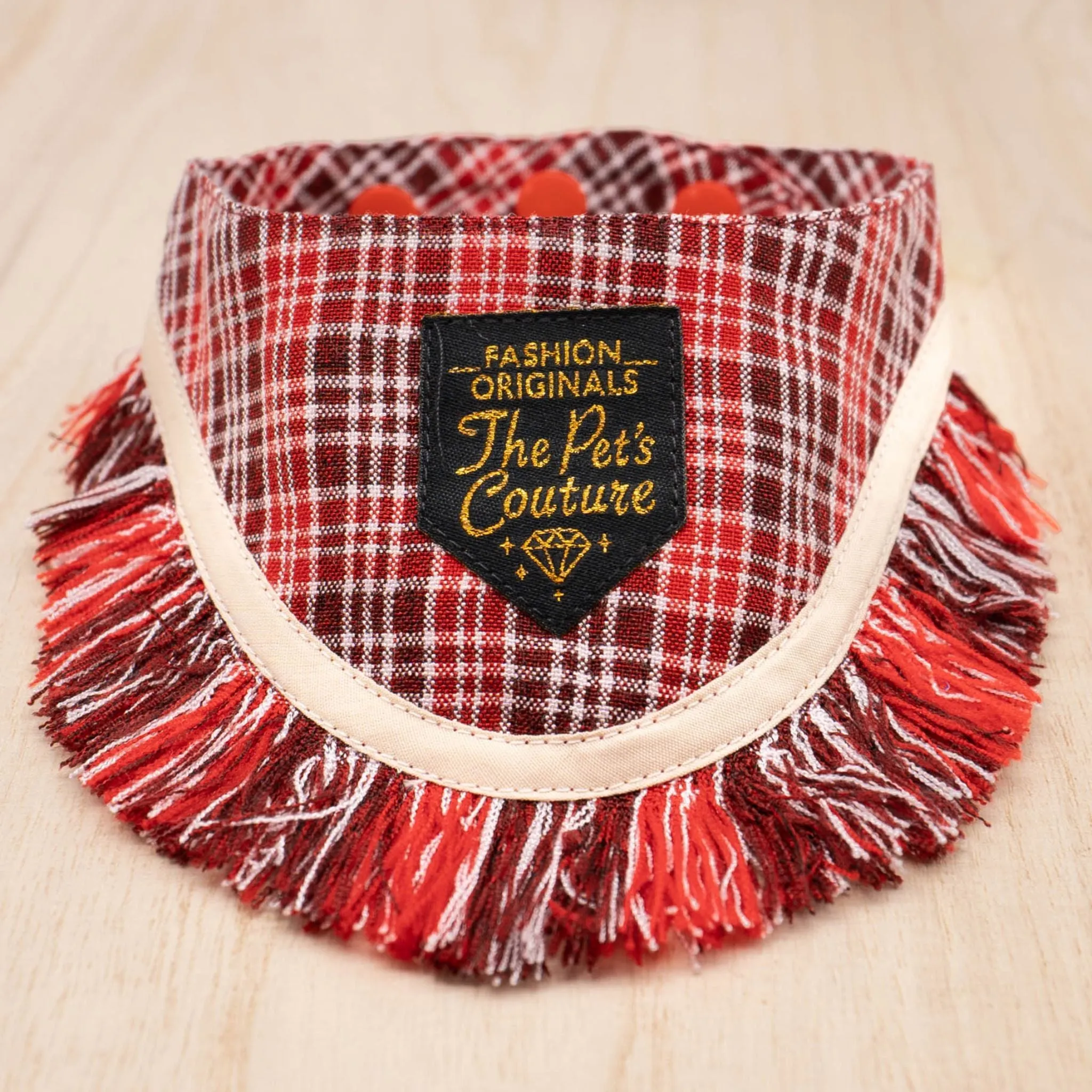 Frayed Edge Bandana - Red Maroon Checks with Cream Rim Frays