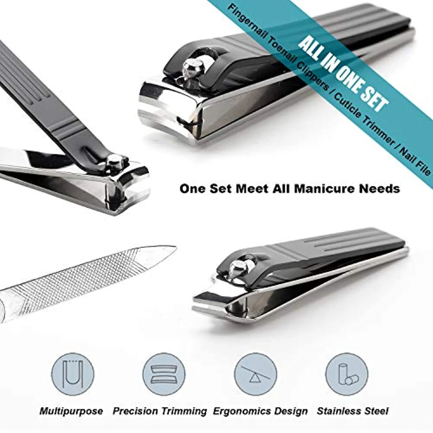 Nail Clippers Set, Best Gifts for Women Men Mom Dad Girl Boy Seniors Stocking Stuffers, Stainless Steel Nail Care Kit with Nail File, Toenail Fingernail Acrylic Cuticle Cutter, Portable Pouch 5PCS