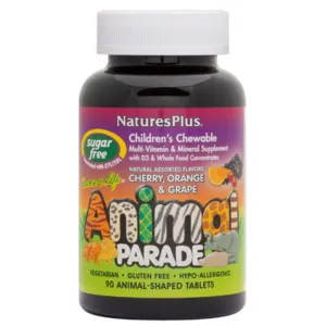 Nature's Plus Animal Parade Sugar-Free Multivitamin Chewables with Vitamin D3 & Whole Food Ingredients, 90 Chewable Tablets
