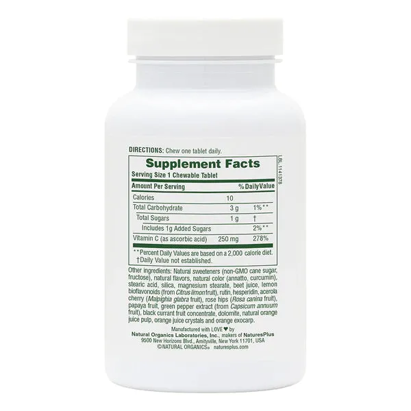 Nature's Plus Orange Juice Vitamin C 250 mg Chewable, 90 tabs.