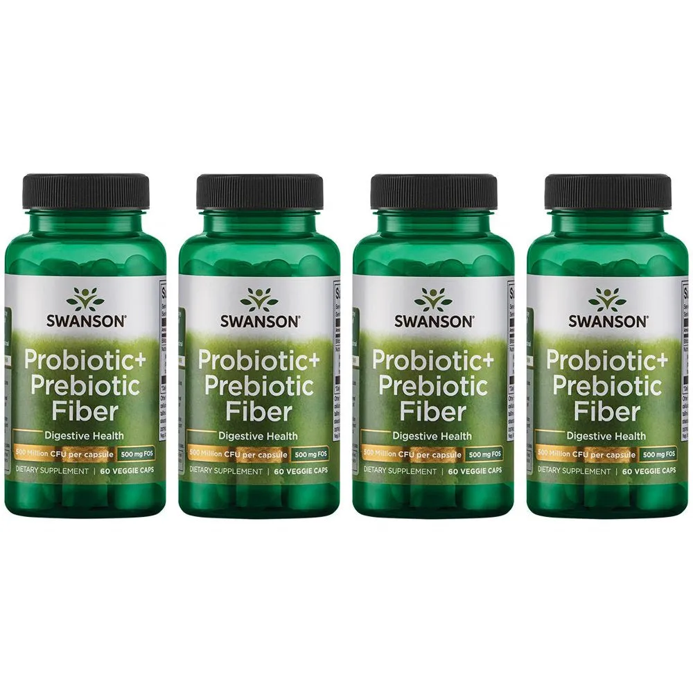 Prebiotic   Probiotic Fiber Supplement, Helps Support Digestive System & Immune Health, 500 Mg FOS, 60 Veggie Capsules, 4-Pack