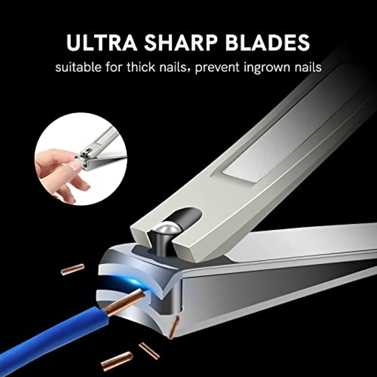Professional Nail Cutters for Thick Nails, Sharp Sturdy Nail Clippers Set for Men & Women, Precisely Stainless Steel Fingernail & Toenail Clippers with Nail File, 3 Pcs Nail Trimmer
