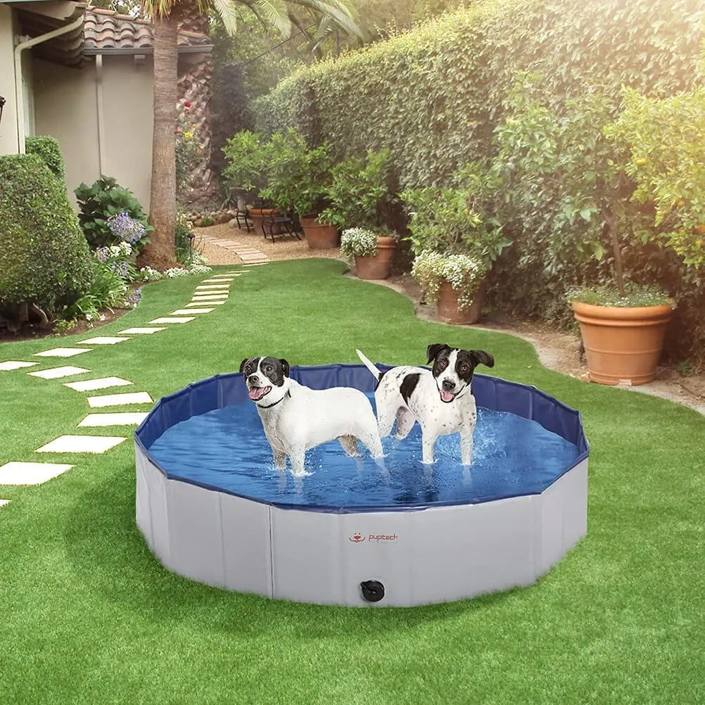 PUPTECK Foldable Dog Swimming Pool - Portable Pet Bathing Tub Leakproof (Gray)