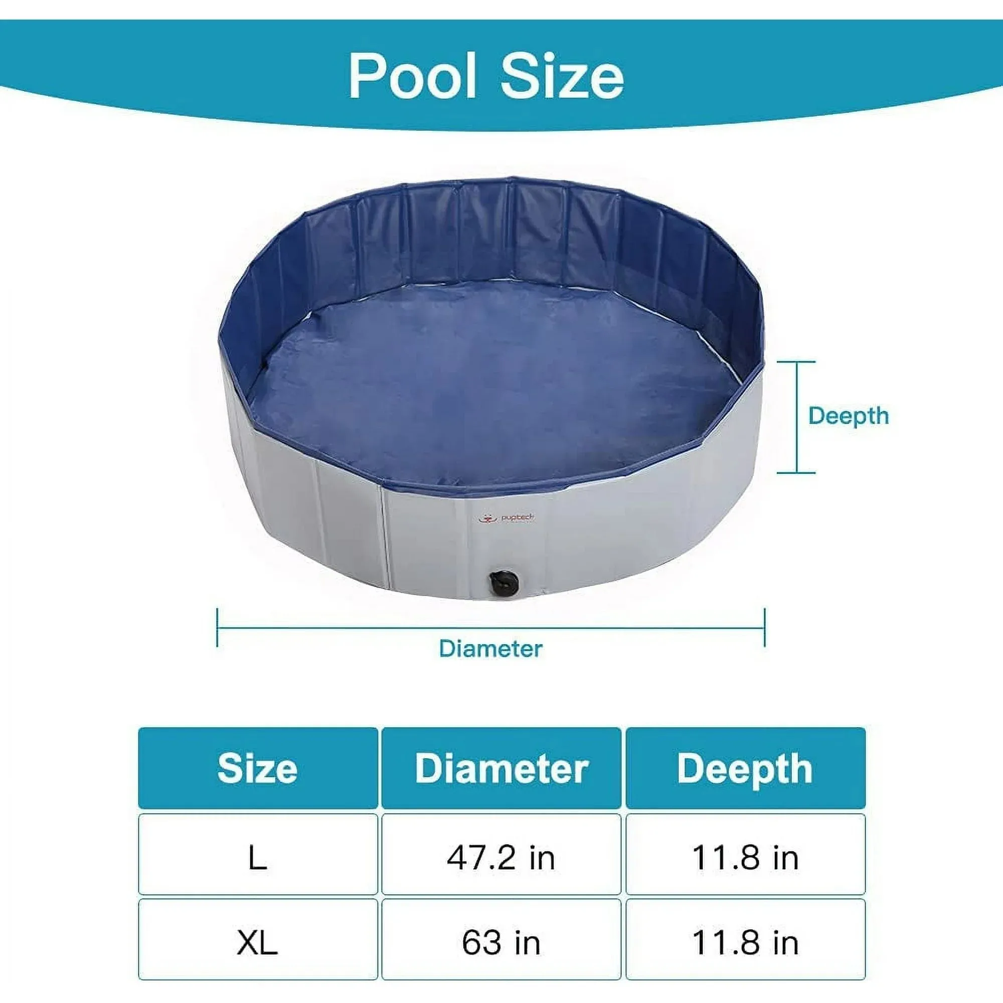 PUPTECK Foldable Dog Swimming Pool - Portable Pet Bathing Tub Leakproof (Gray)