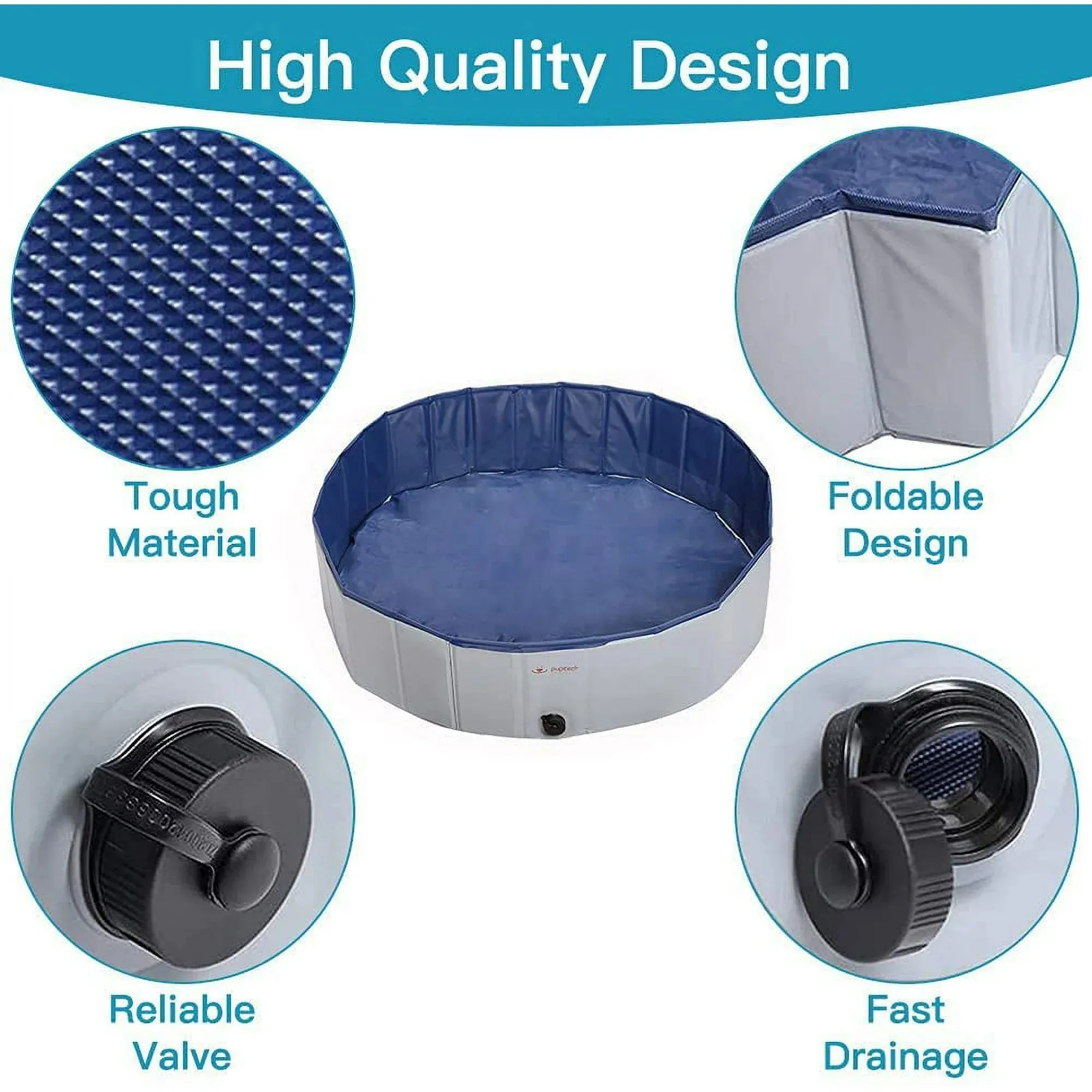 PUPTECK Foldable Dog Swimming Pool - Portable Pet Bathing Tub Leakproof (Gray)