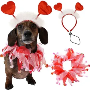 Valentine’s Day Pet Decoration Set – Heart Headband & Scarf for Pets